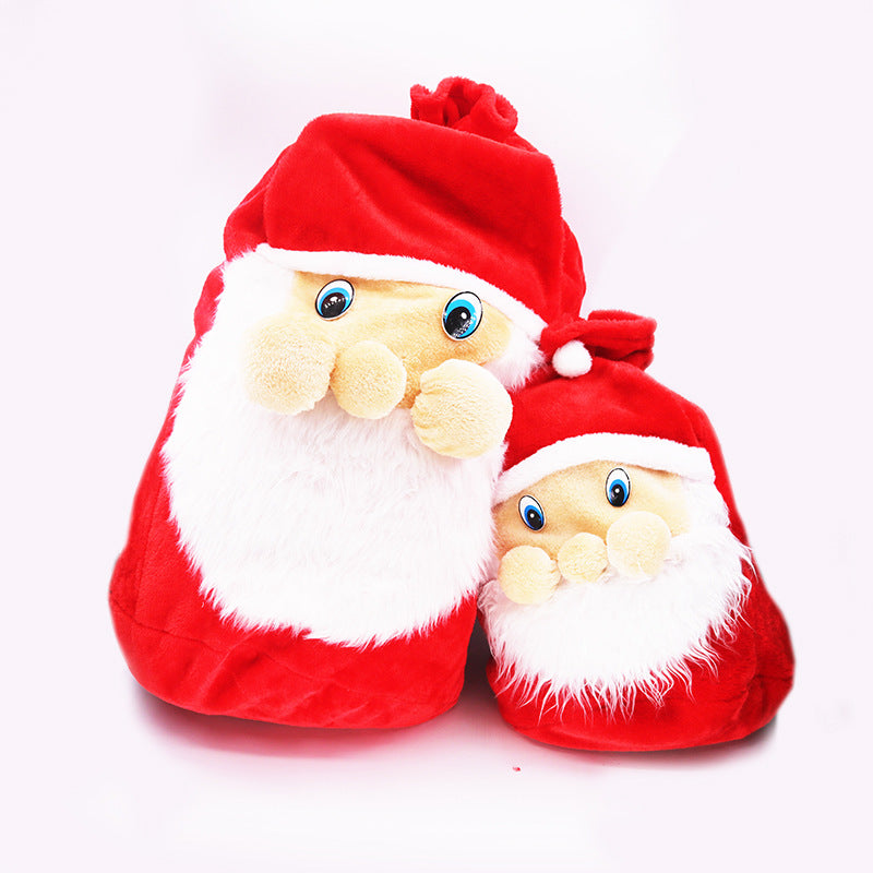 Christmas Day Short Plush Santa Face Gift Bag