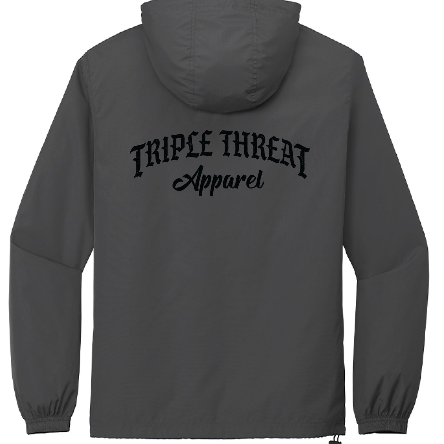 packable windbreaker jacket featuring the Triple Threat Apparel logo on the back in black