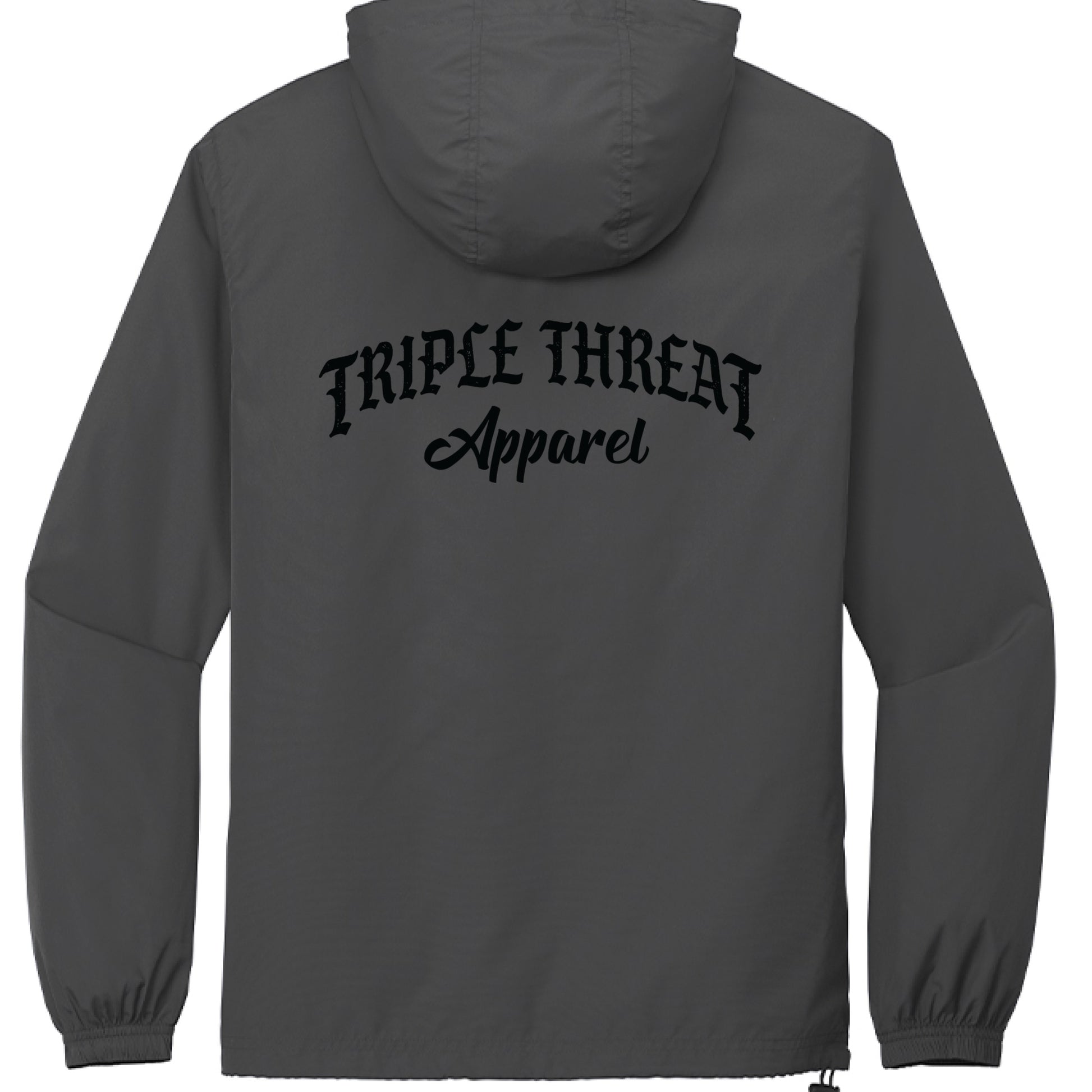 packable windbreaker jacket featuring the Triple Threat Apparel logo on the back in black