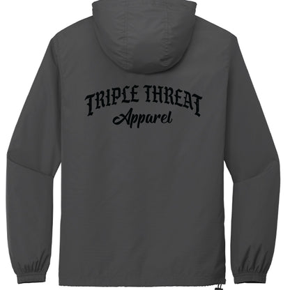 packable windbreaker jacket featuring the Triple Threat Apparel logo on the back in black