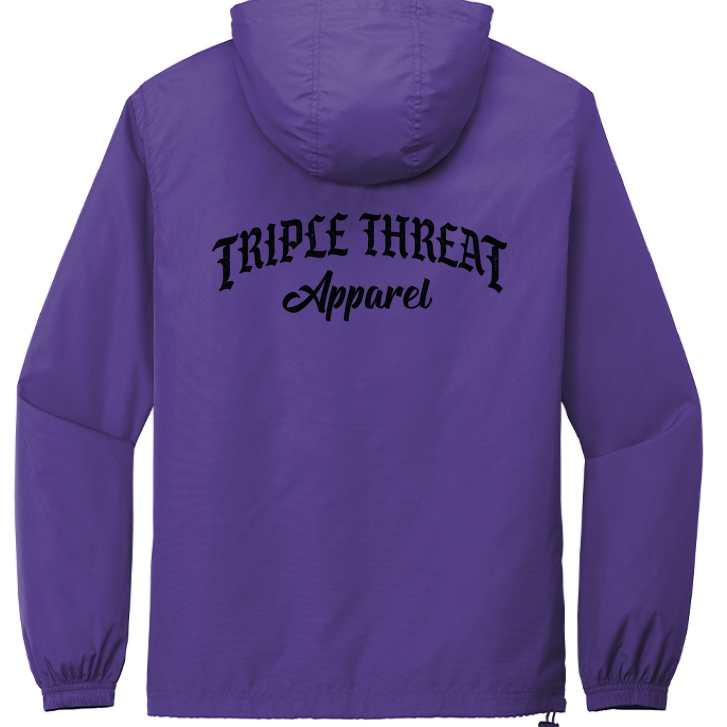 Packable windbreaker jacket in purple with TRIPLE THREAT Apparel logo on the back.