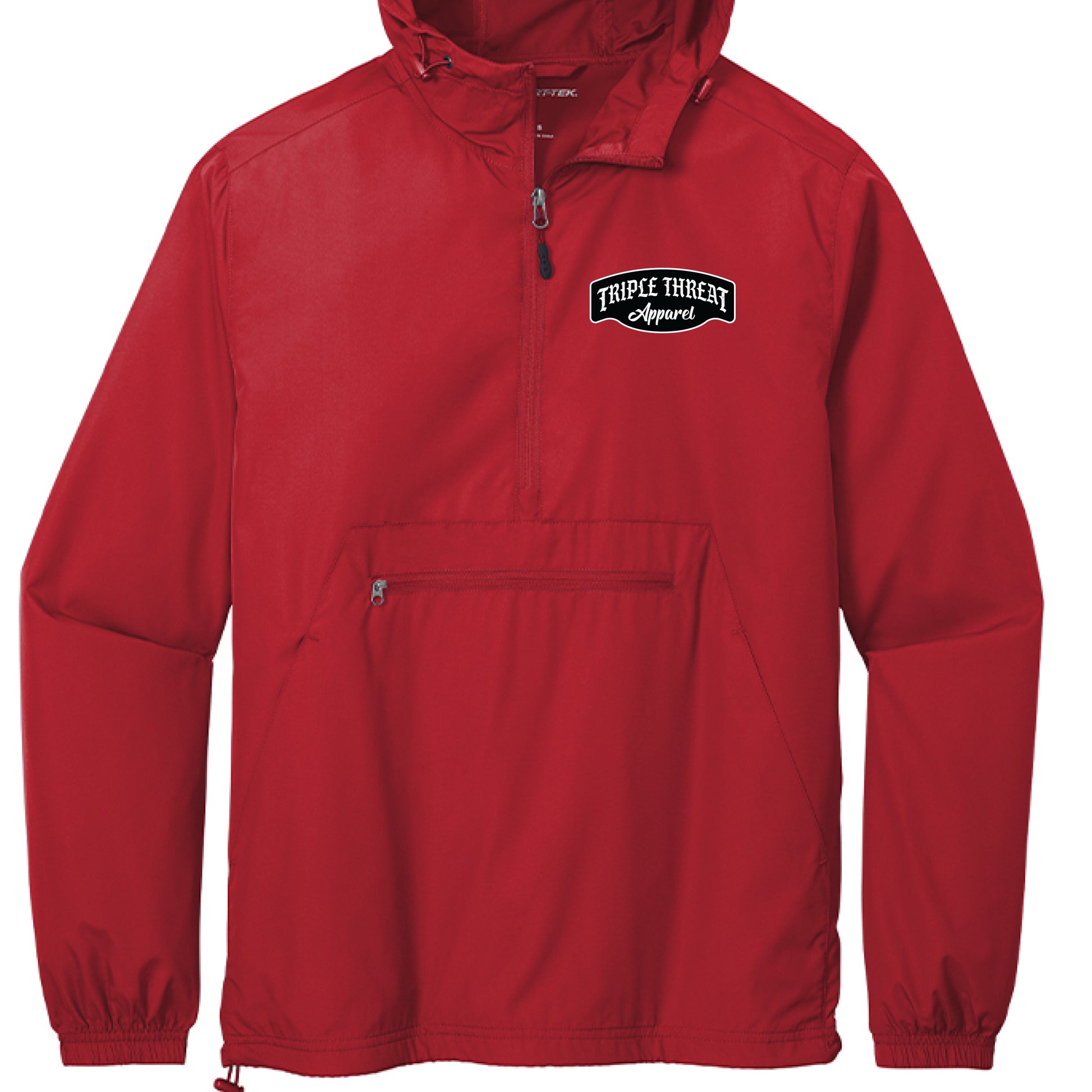 packable windbreaker jacket | TT Vintage Windbreaker in red with black logo on chest for outdoor activities.