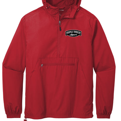 packable windbreaker jacket | TT Vintage Windbreaker in red with black logo on chest for outdoor activities.